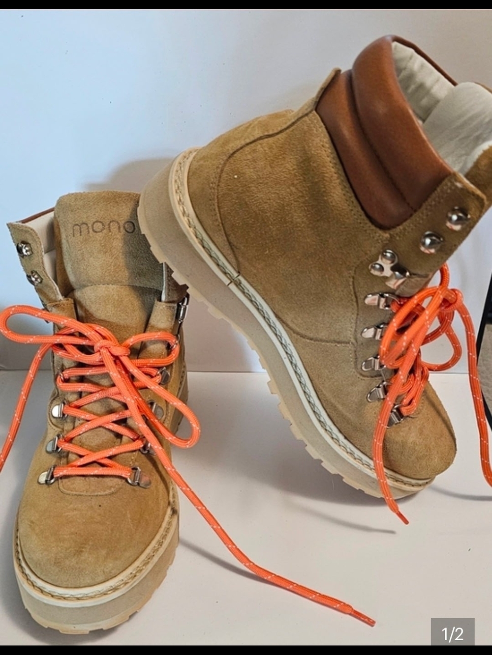 Suede Hiking Boots with Orange Laces - Tan